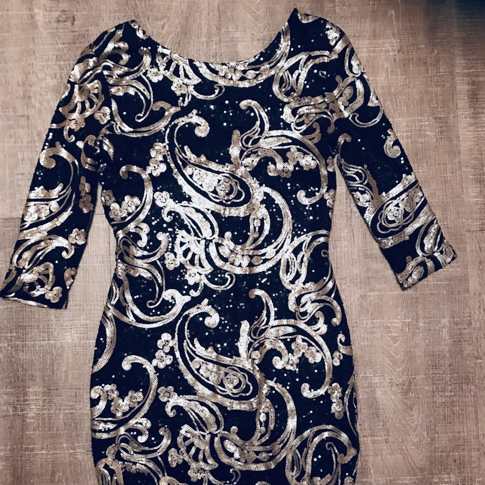 Black and Gold Sequin New Year Cocktail Dress